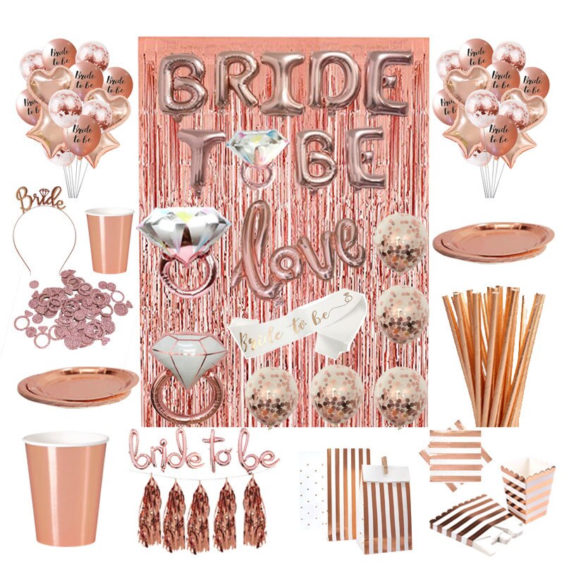 Rose Gold Bachelorette Party Tableware and Decorations